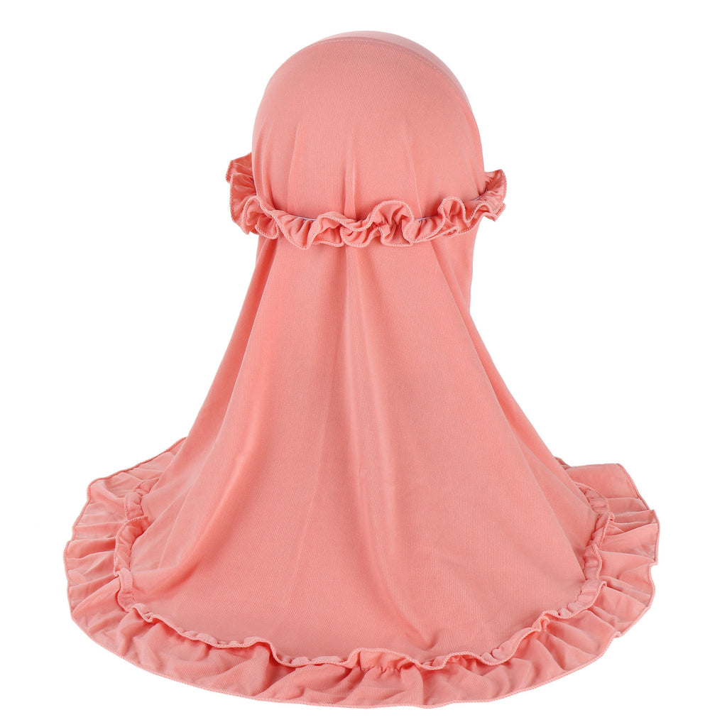 Kids Ruffle Prayer Hijab Soft Stretch One-Piece Khimar
