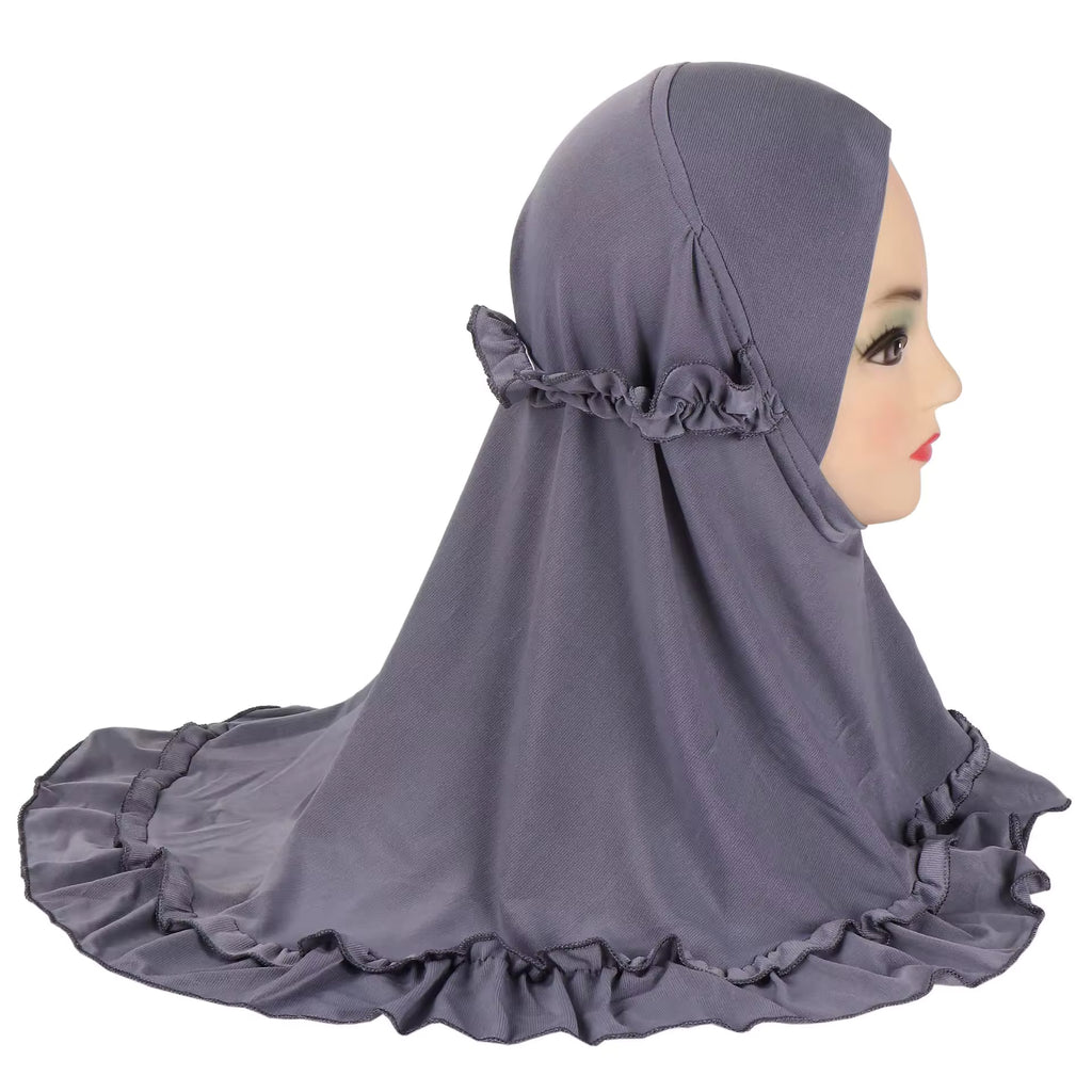 Kids Ruffle Prayer Hijab Soft Stretch One-Piece Khimar