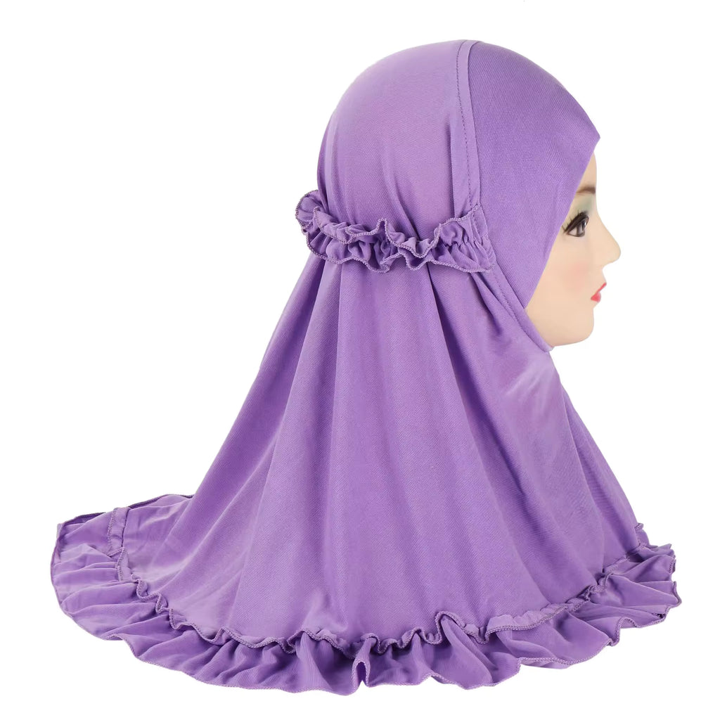 Kids Ruffle Prayer Hijab Soft Stretch One-Piece Khimar