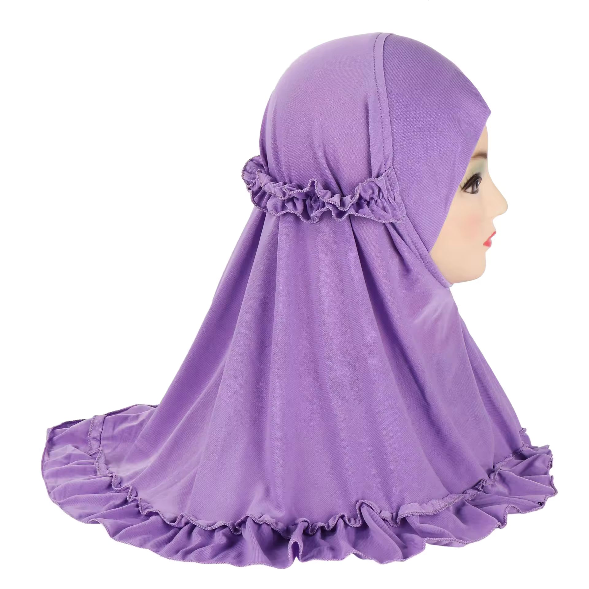 Kids Ruffle Prayer Hijab Soft Stretch One-Piece Khimar