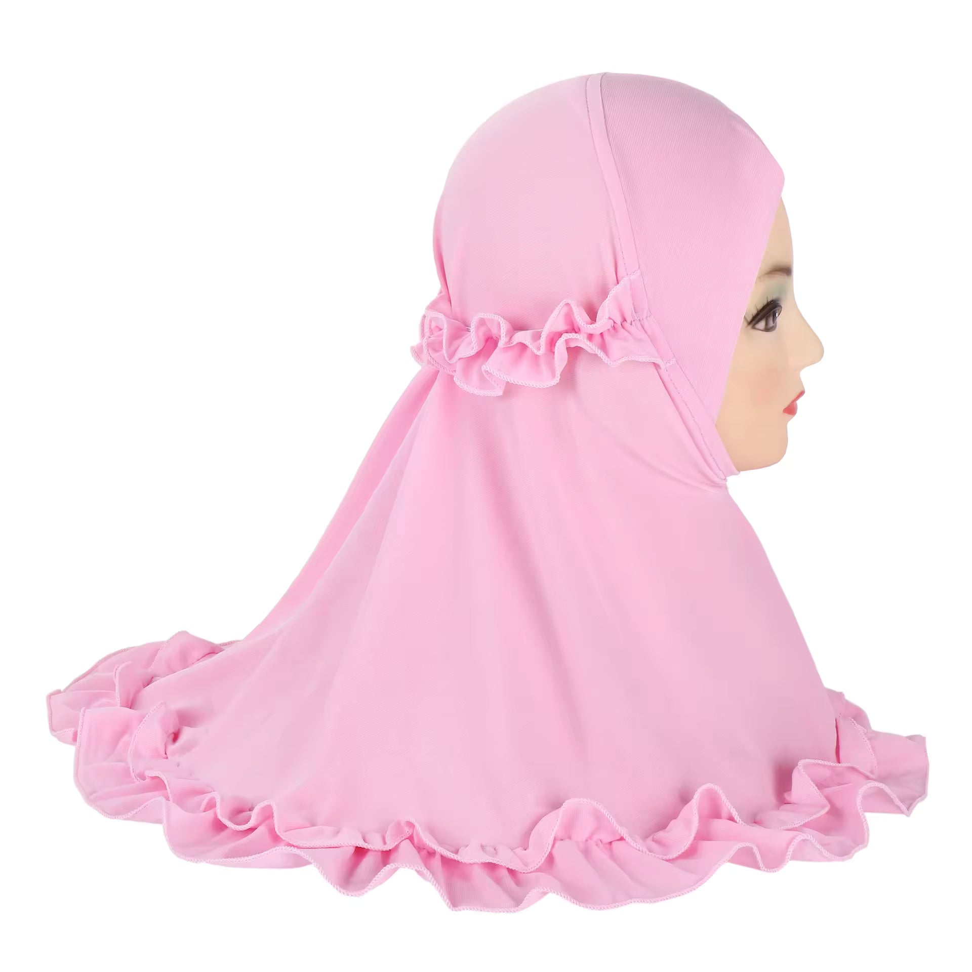 Kids Ruffle Prayer Hijab Soft Stretch One-Piece Khimar