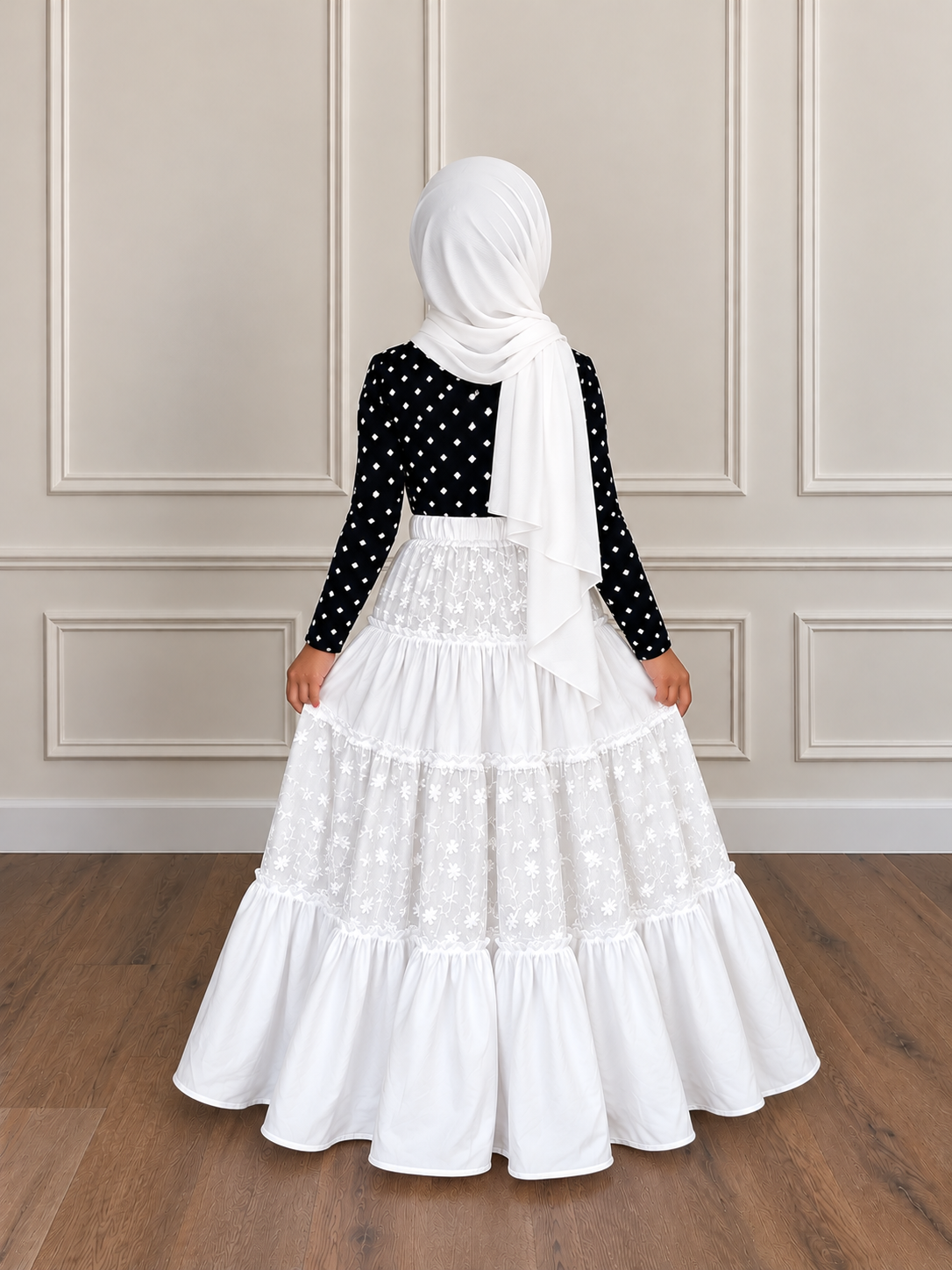 Kids 100% Cotton Floral Embroidered  Maxi Skirt
