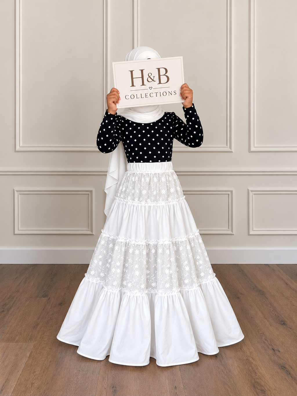 Kids 100% Cotton Floral Embroidered  Maxi Skirt