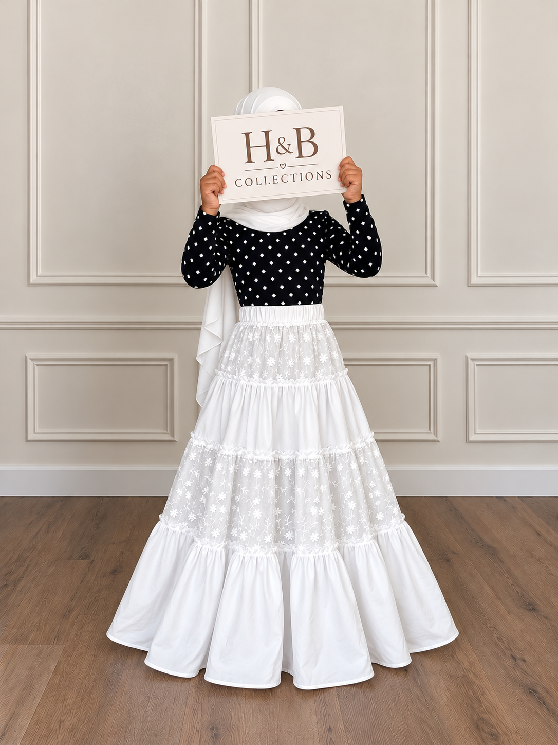 Kids 100% Cotton Floral Embroidered  Maxi Skirt