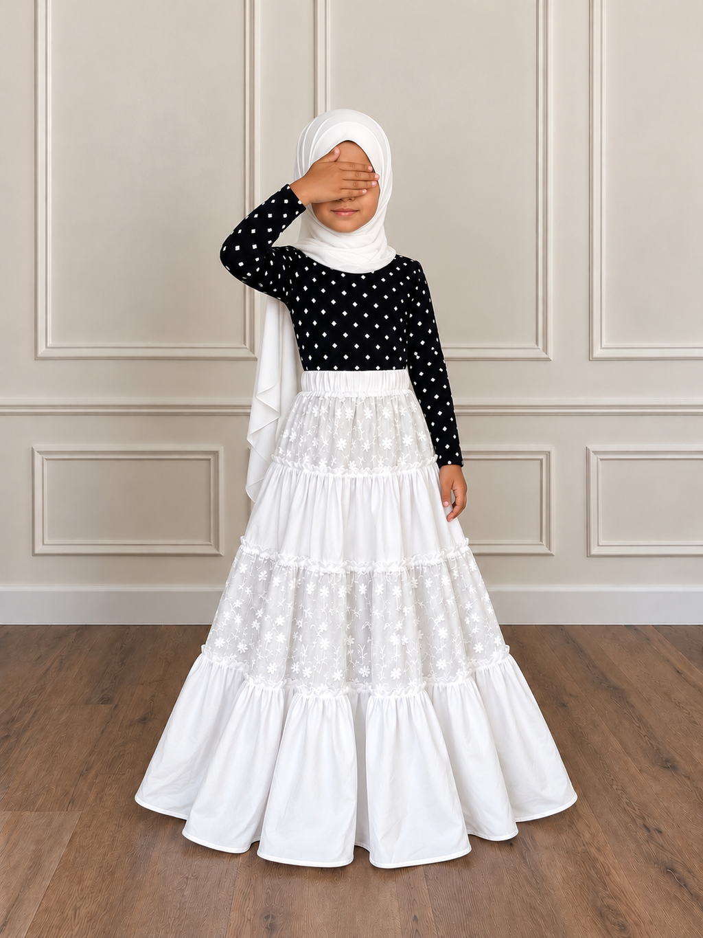 Kids 100% Cotton Floral Embroidered  Maxi Skirt